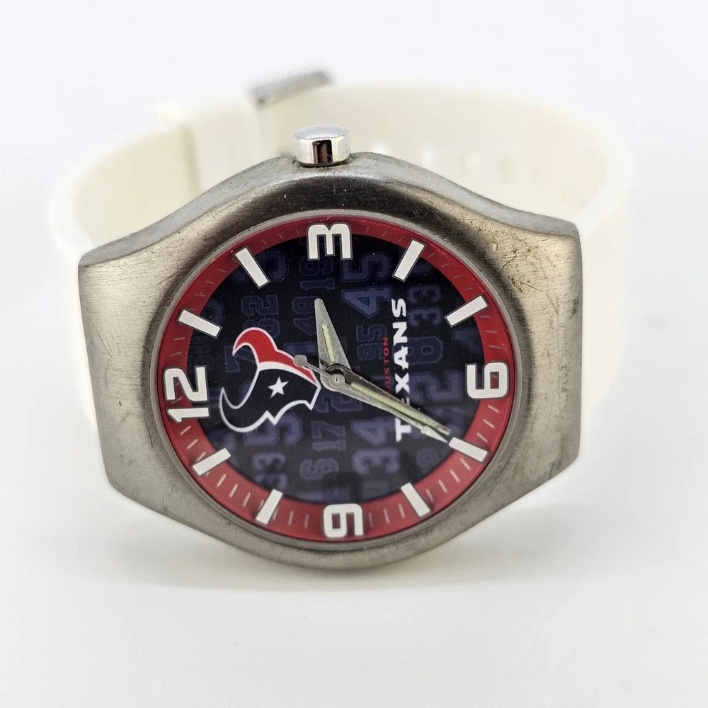 Houston‎ Texans NFL Men's Watch 40MM Black Dial White Plastic Bands New Battery